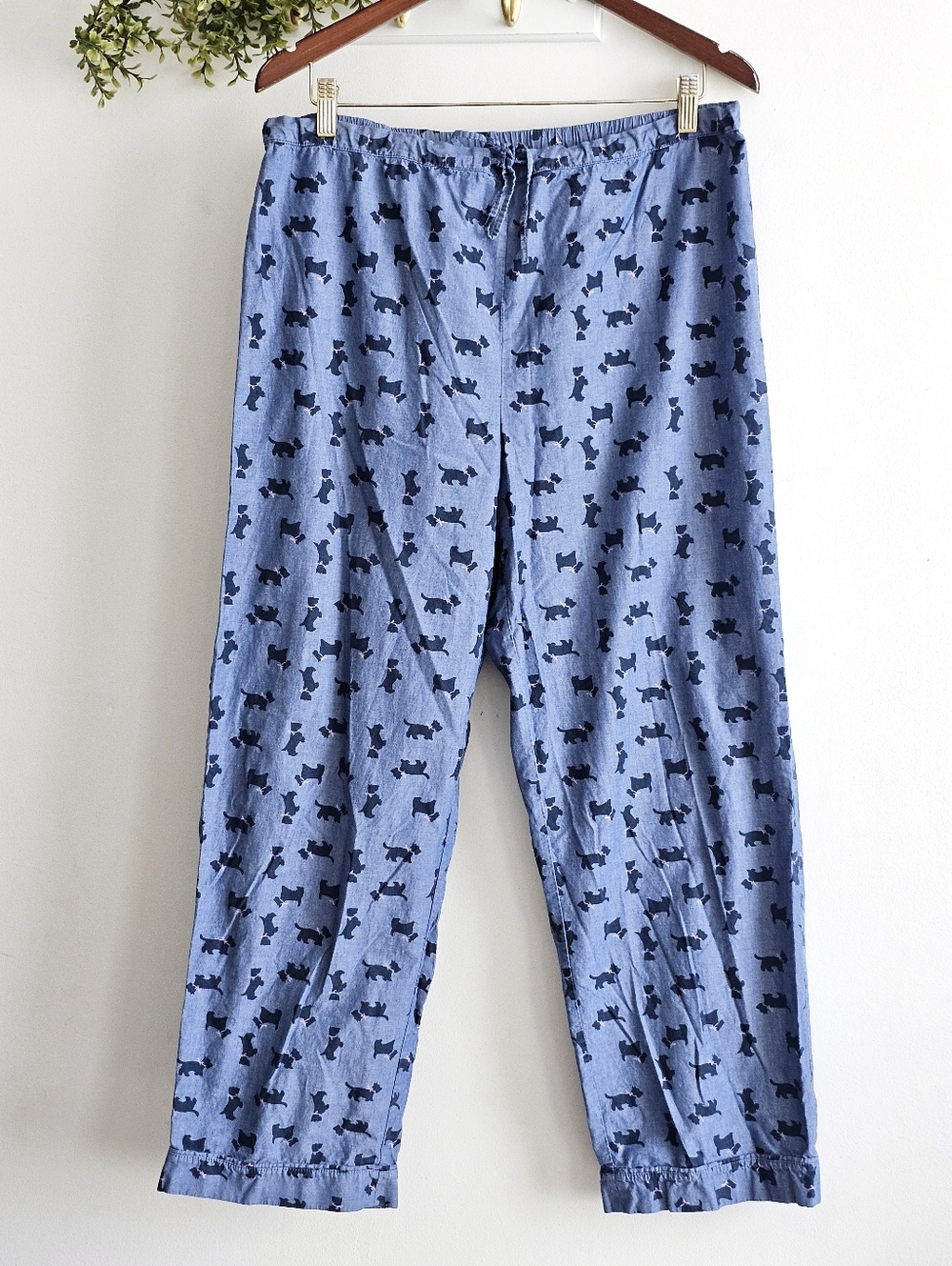 Talbots Dog Print Lounge Pants Blue Cotton Pajama Bottoms Size L